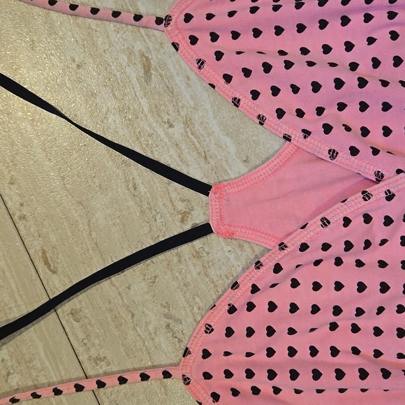 PINK Victoria's Secret "I Only Sleep In Pink" Pink/Black Heart Babydoll Nightie - Picture 4 of 6